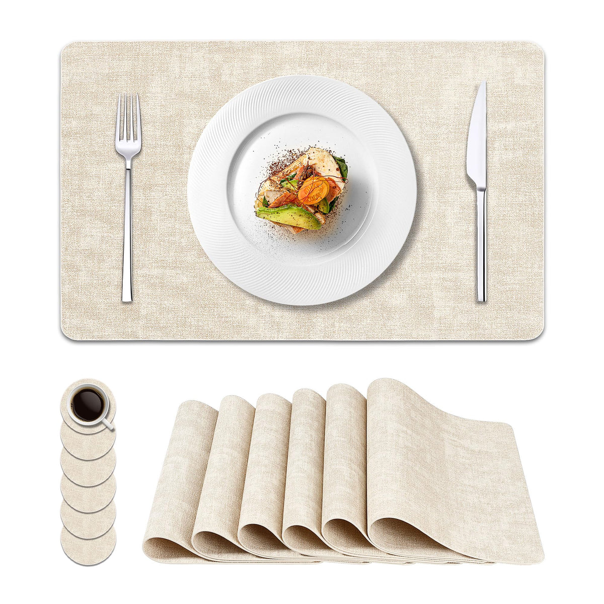 NCUE vinyl placemats beige set6 rectangle alone protect surfaces and simplify cleaning.