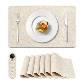 NCUE vinyl placemats beige set6 rectangle alone protect surfaces and simplify cleaning.