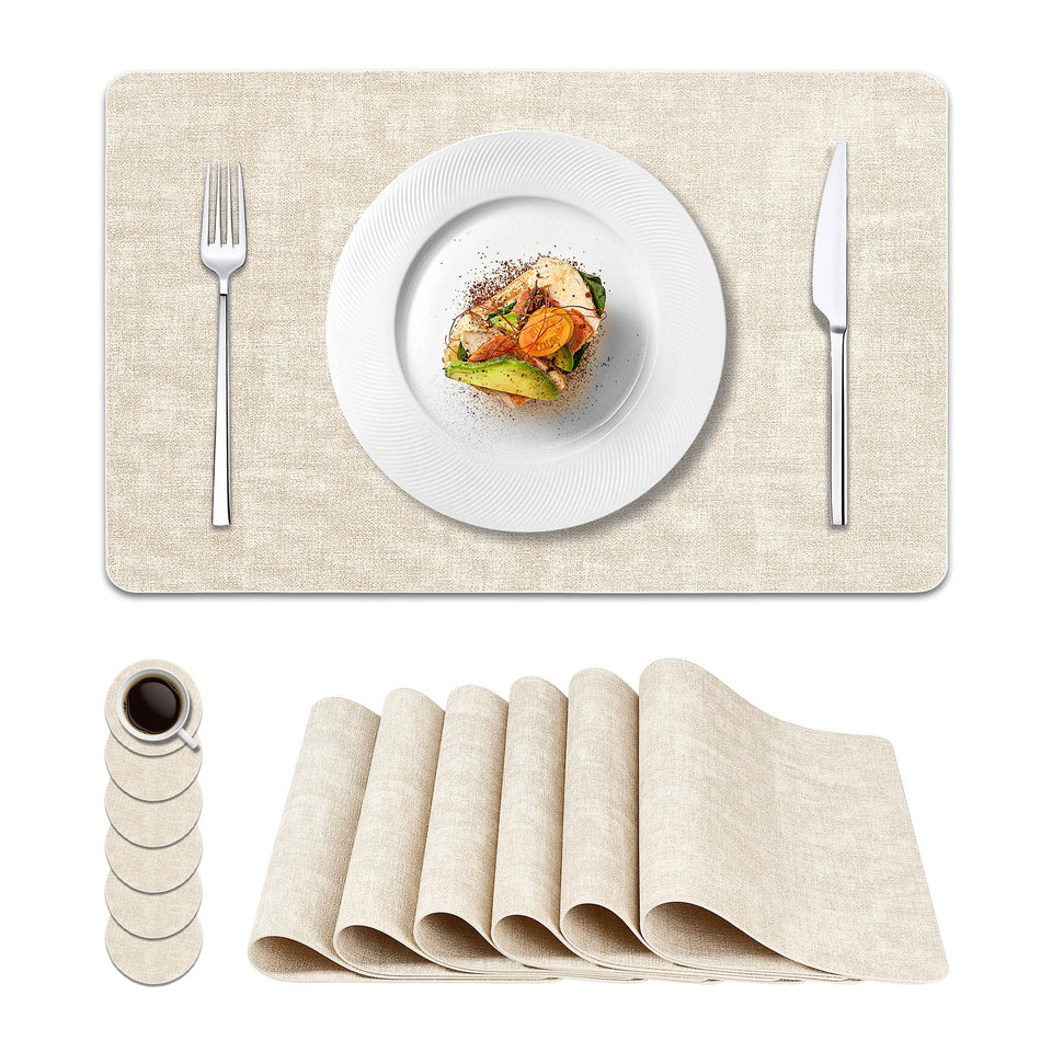NCUE vinyl placemats beige set6 rectangle alone protect surfaces and simplify cleaning.