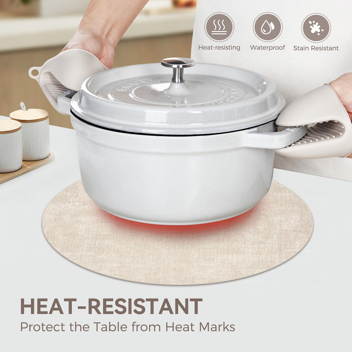 NCUE waterproof placemats wipe clean with a damp cloth.