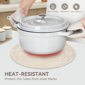 NCUE waterproof placemats wipe clean with a damp cloth.