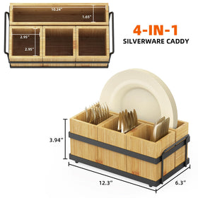 Neaclynn silverware caddy bamboo-and-metal construction blends durability and eco-friendly design.