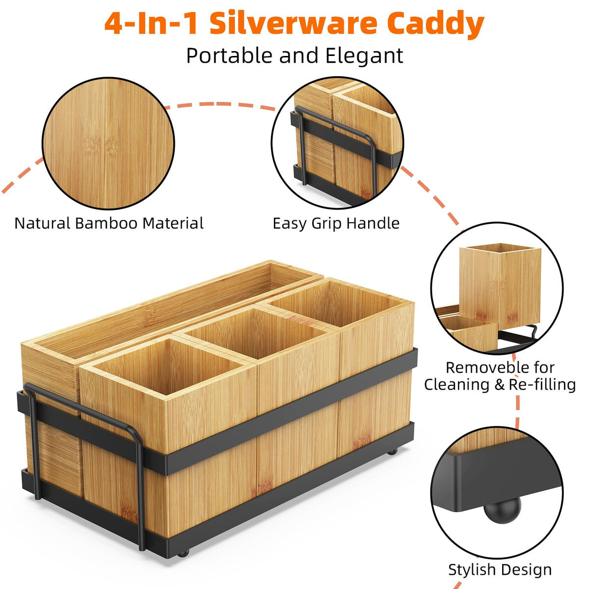 Neaclynn silverware caddy with top-handle facilitates easy transport.