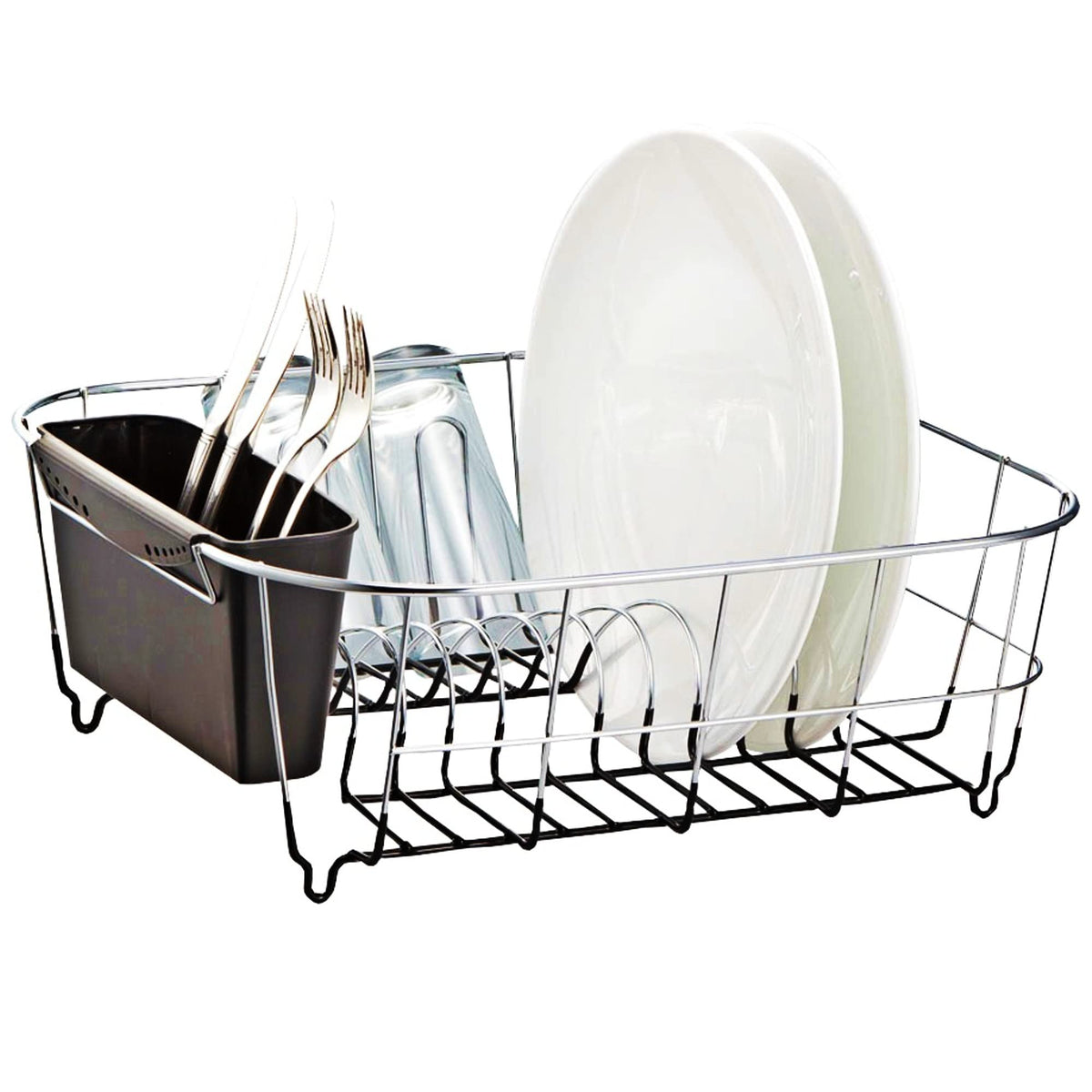 Neat-O Deluxe chrome dish drainer top view keeps counters organized with a stylish black finish.
