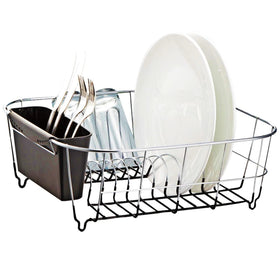 Neat-O Deluxe chrome dish drainer top view keeps counters organized with a stylish black finish.