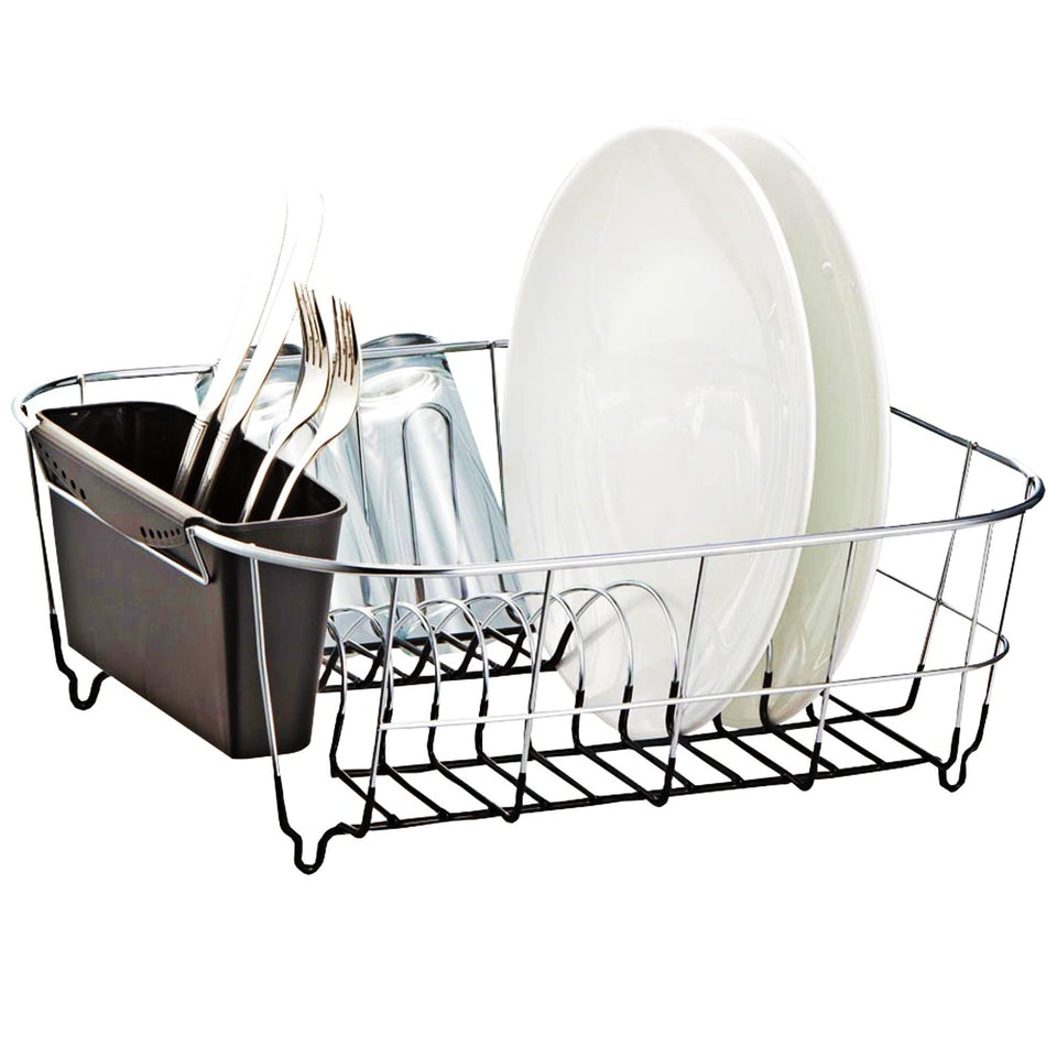 Neat-O Deluxe chrome dish drainer top view keeps counters organized with a stylish black finish.