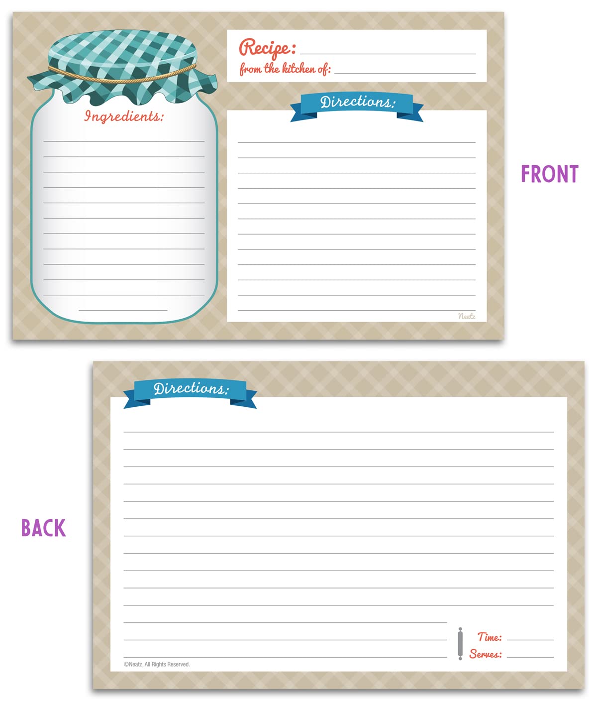 Neatz Mason Jar Recipe Cards ideal for bridal showers and housewarming recipe gifts.