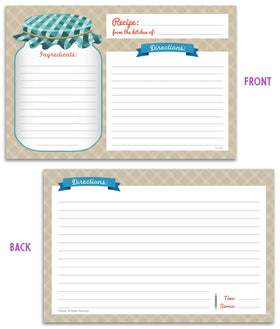Neatz Mason Jar Recipe Cards ideal for bridal showers and housewarming recipe gifts.