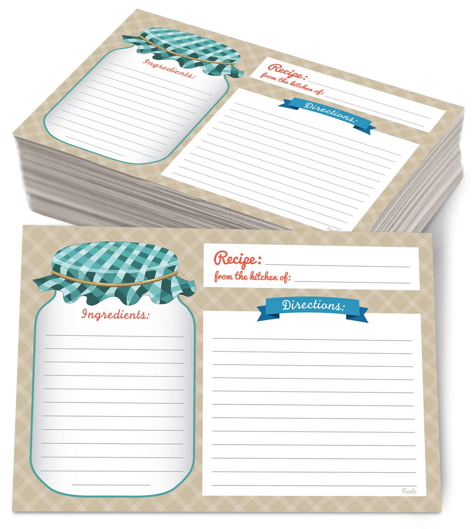 Neatz Mason Jar Recipe Cards cover with rustic design for organized kitchen storage.