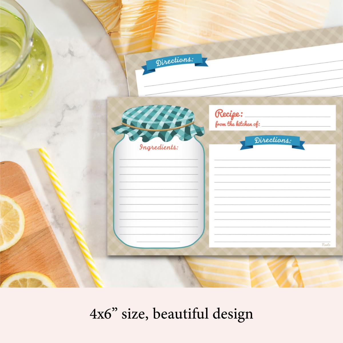 Neatz Mason Jar Recipe Cards thick matte stock with smudge-resistant writing surface.