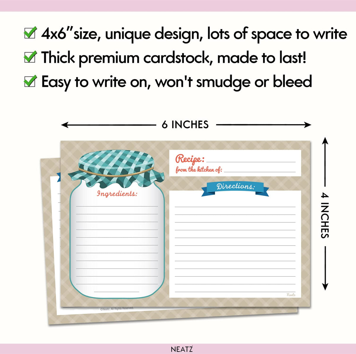 Neatz Mason Jar Recipe Cards easy to write on with pens or pencils.