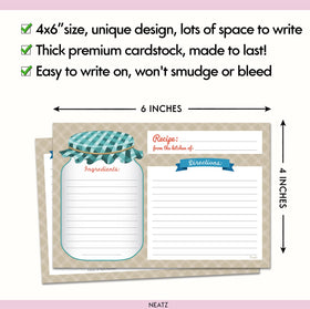 Neatz Mason Jar Recipe Cards easy to write on with pens or pencils.