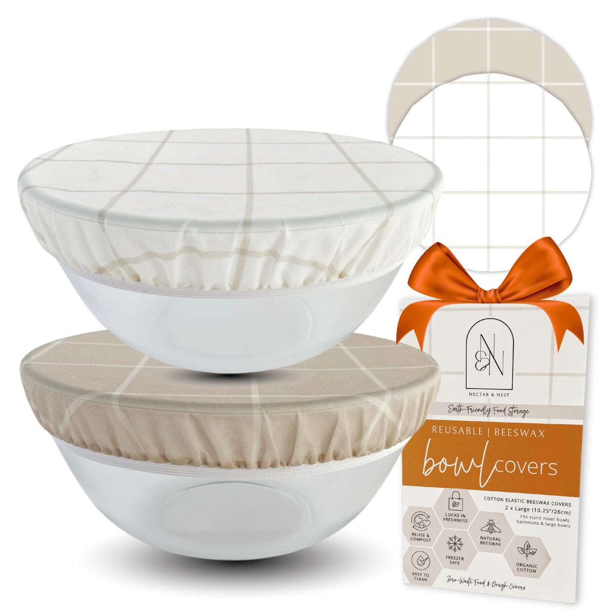 Nectar & Nest beeswax bowl cover close-up showing breathable, reusable proofing layer.