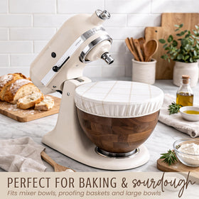 Nectar & Nest elastic edge fit over a large bowl for versatile dough proofing.