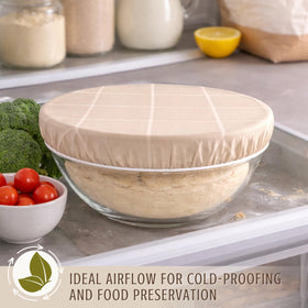 Nectar & Nest reusable cover on leftovers for fresh storage.