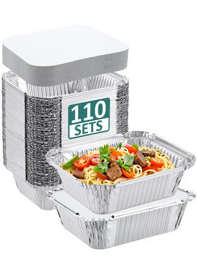 NEEBAKE 110-pack aluminum pans with cardboard lids for easy meal prep