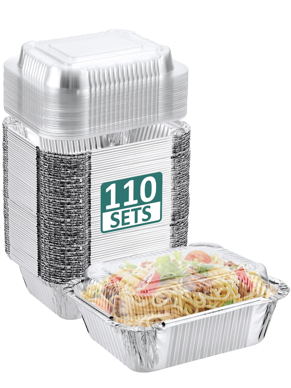 NEEBAKE 110-pack small aluminum pans with dome lids for large batch cooking and serving