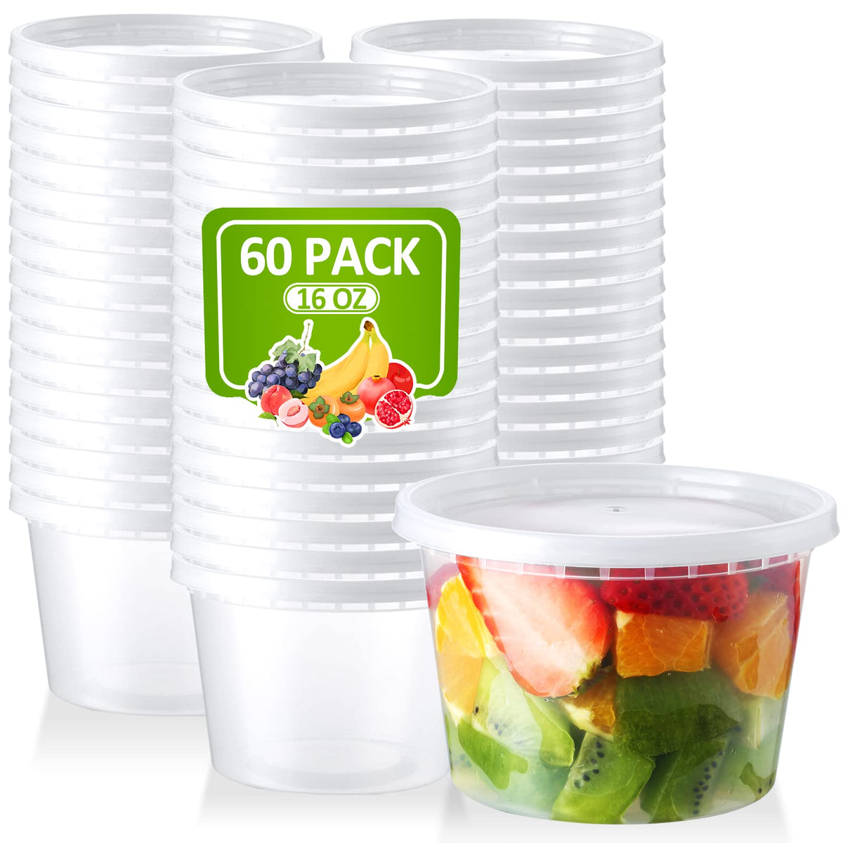 NEEBAKE 16 oz deli container with lid stacked for organized fridge storage and meal prep