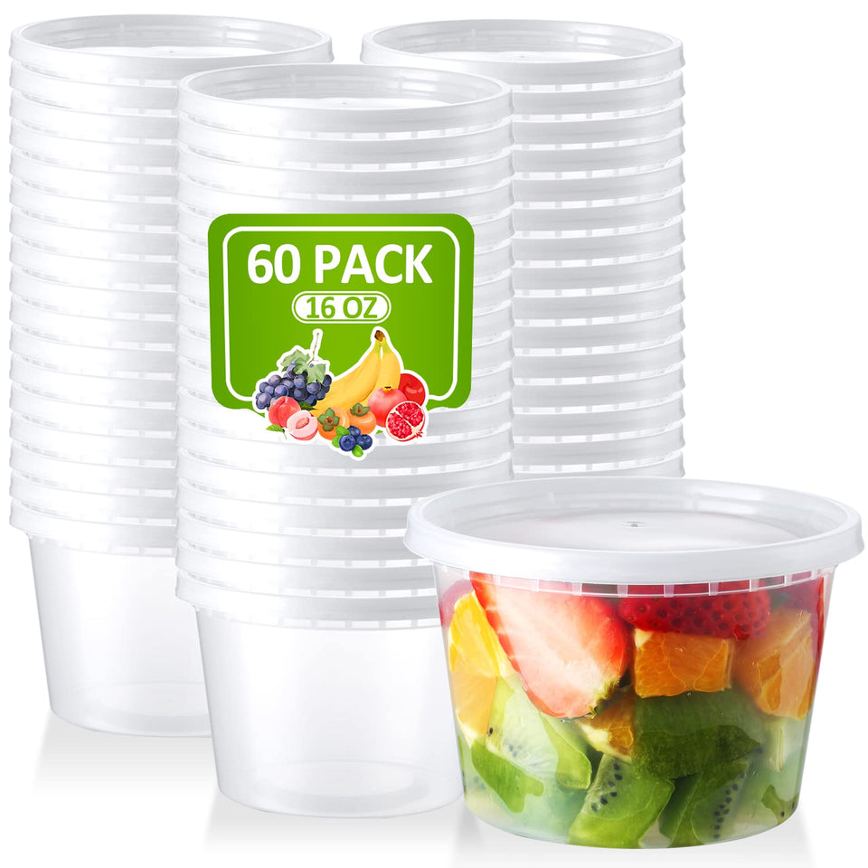 NEEBAKE 16 oz deli container with lid stacked for organized fridge storage and meal prep
