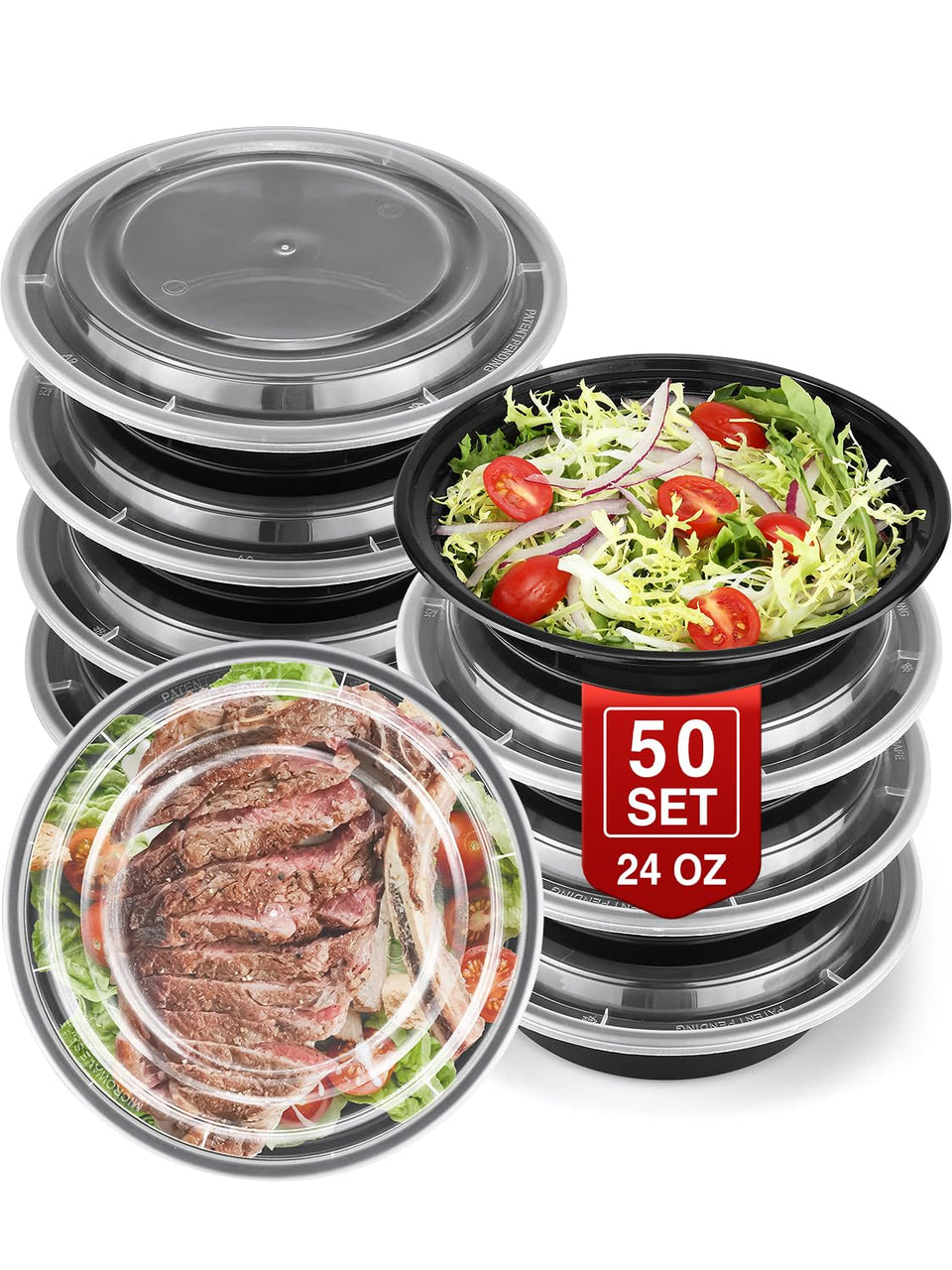 NEEBAKE 24oz meal prep container set with clear lids for organized weekly meals.