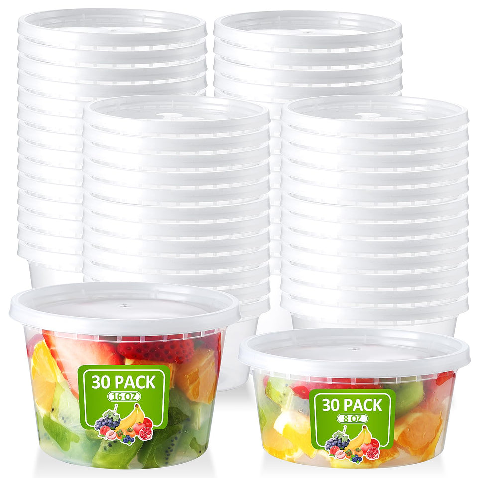 NEEBAKE 60-set deli containers with lids 8oz and 16oz for meal prep and portioning