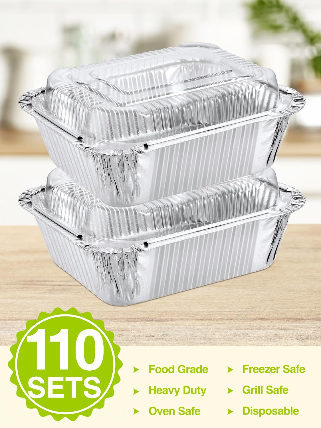 NEEBAKE disposable aluminum pan trays with lids, mess-free for takeout and batch cooking