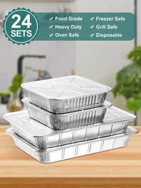 NEEBAKE disposable foil pans with lids ready for events and cleanup.