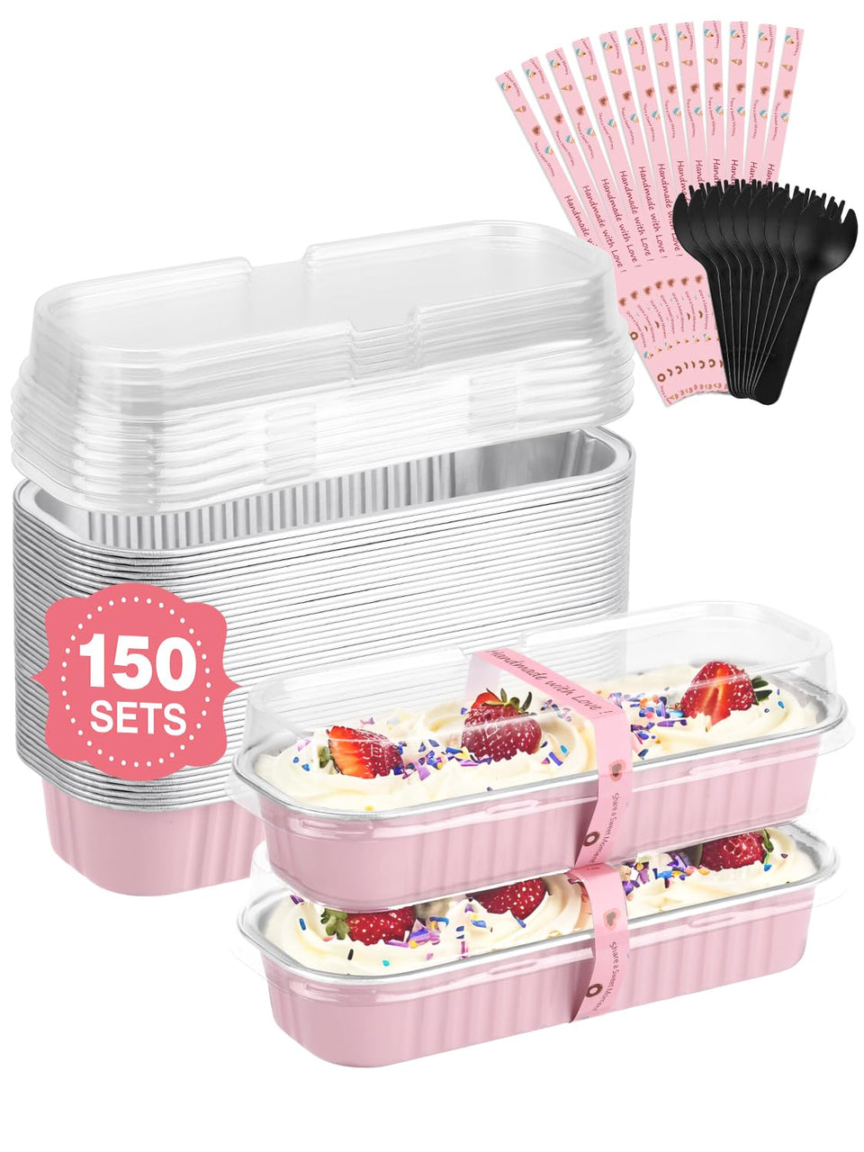 NEEBAKE pink mini loaf pans with lids for parties and bake sales.