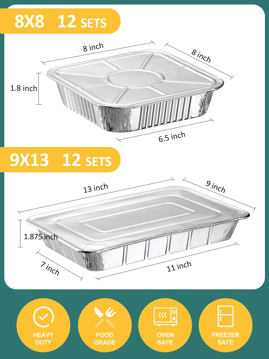 NEEBAKE small 8x8 foil pan with lid ideal for individual portions and leftovers.