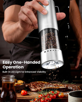 NEGESA electric pepper grinder on charging base for quick flavoring.