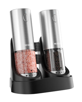 NEGESA electric salt grinder on charging base for effortless seasoning.