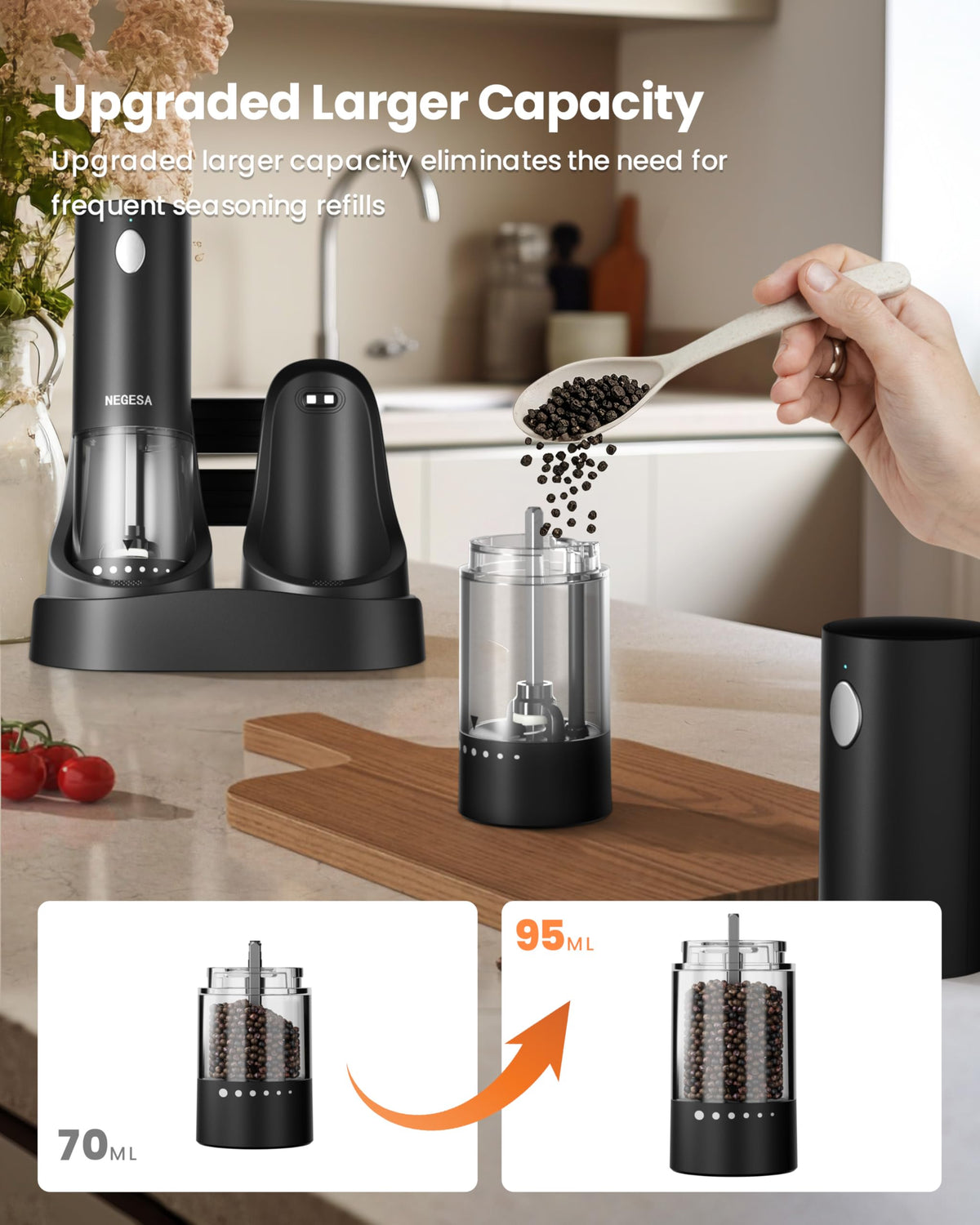 NEGESA ergonomic design supports easy one-handed operation while seasoning