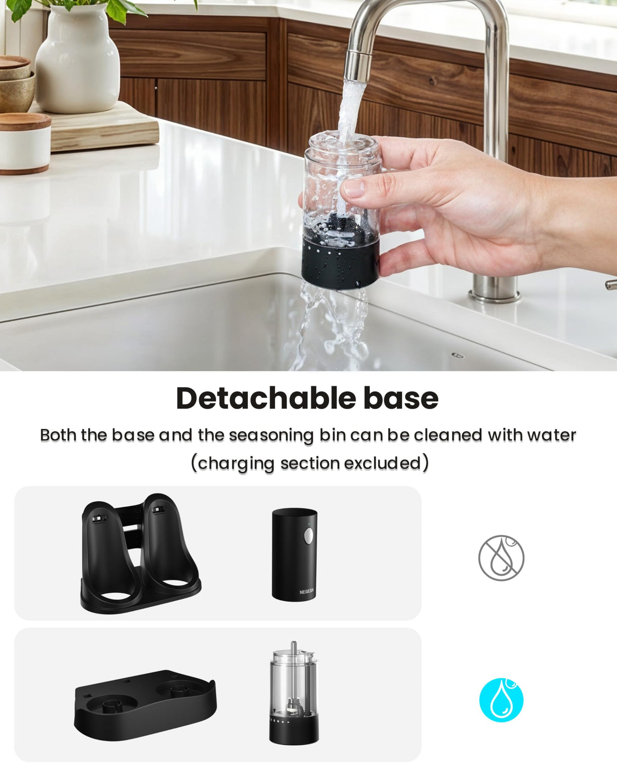 NEGESA rechargeable USB base powers both grinders for cordless convenience