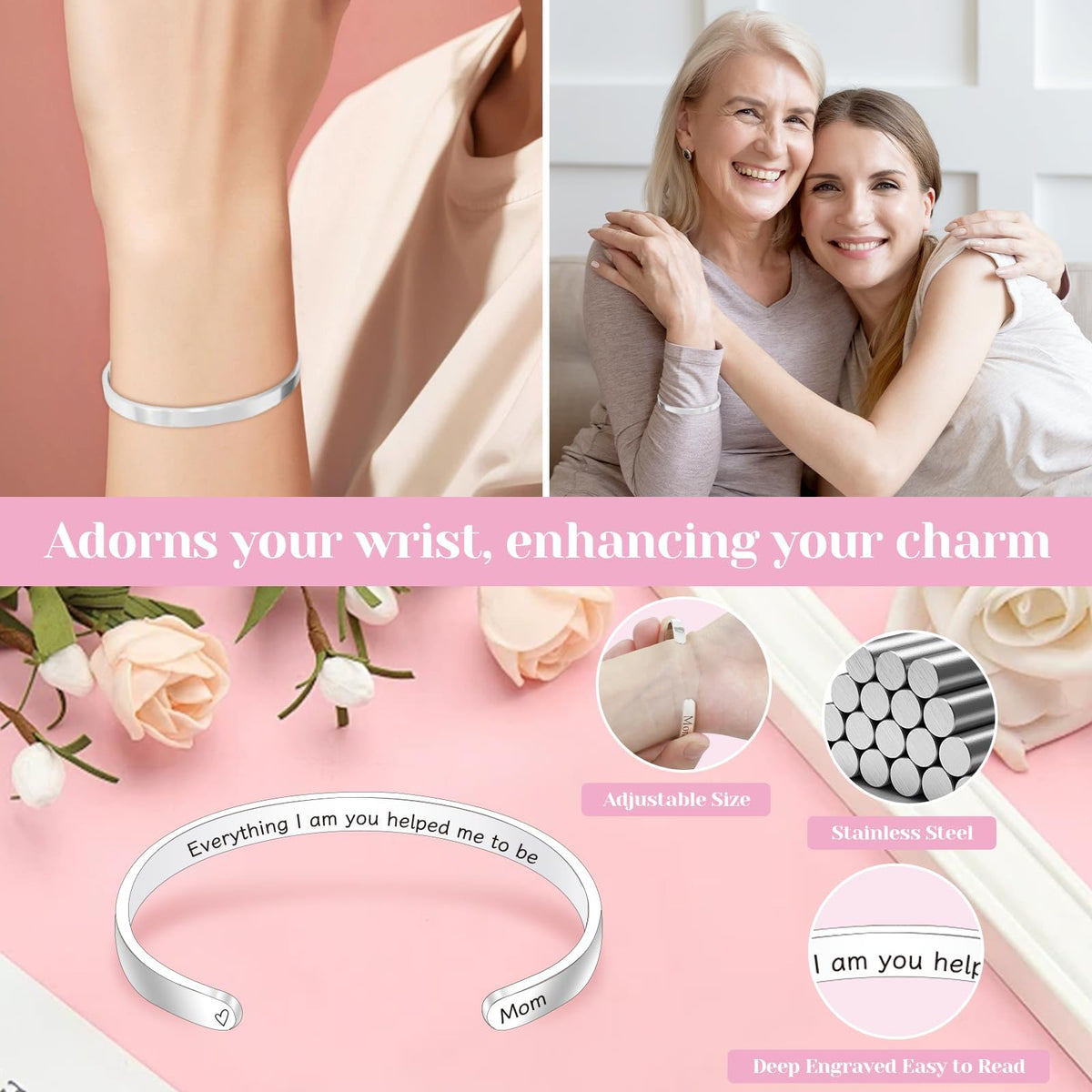 Nemlistey open-ended bracelet adds timeless elegance to her look
