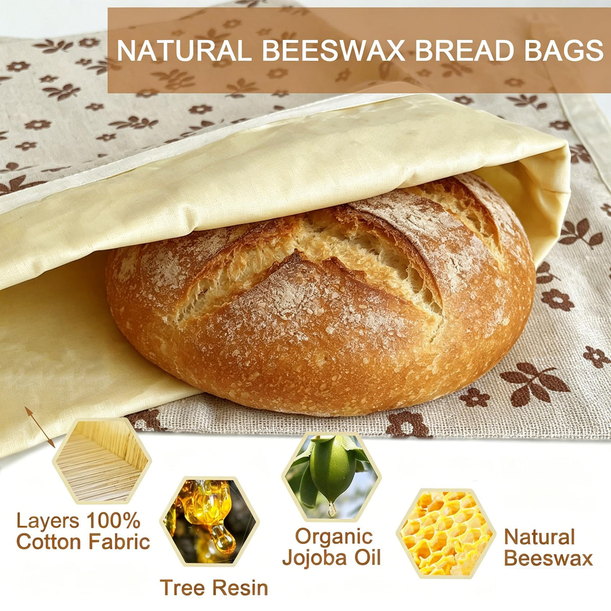 NEOHANA bread bag shows 12.5x16 inch size for large loaves.