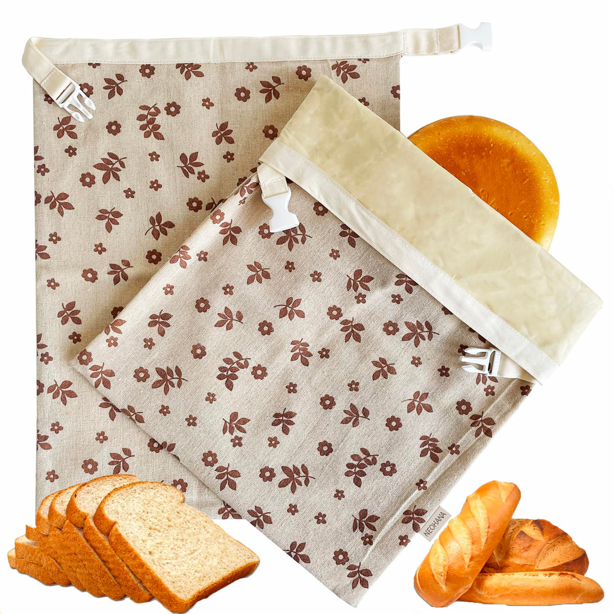 NEOHANA beeswax bread bag with lining preserves sourdough freshness.