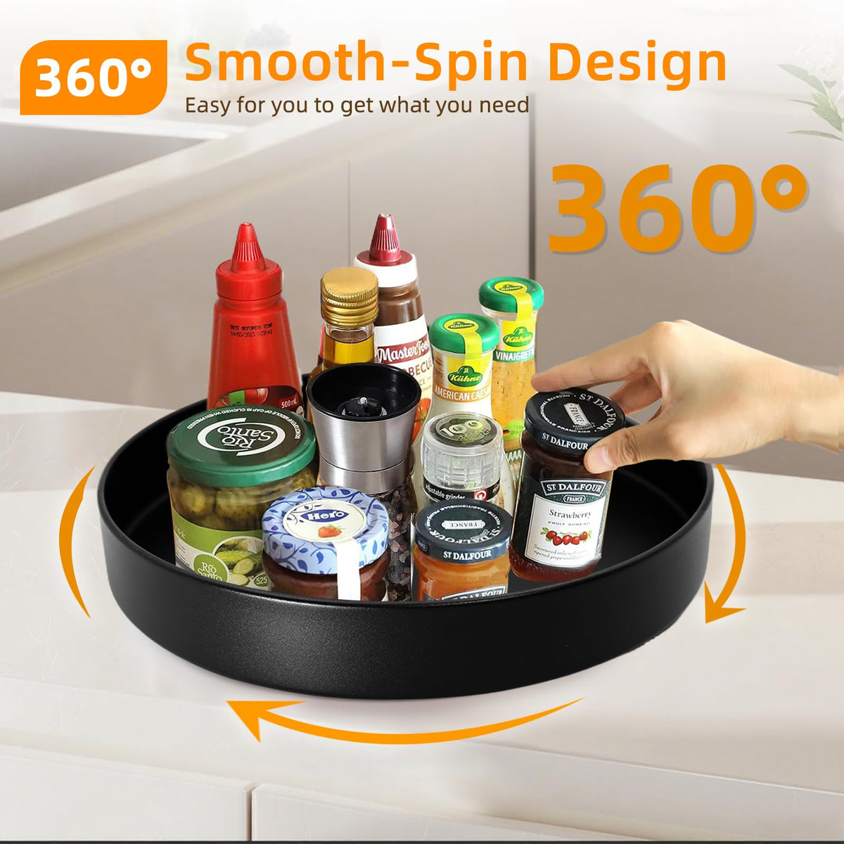 Neotidy anti-rust turntable keeps kitchen spices within reach.