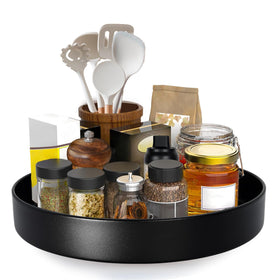 Neotidy metal lazy Susan 12-inch turntable for organized cabinet storage.