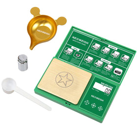 NEOWEIGH reloading scale on a bench, compact and precise for reloaders.