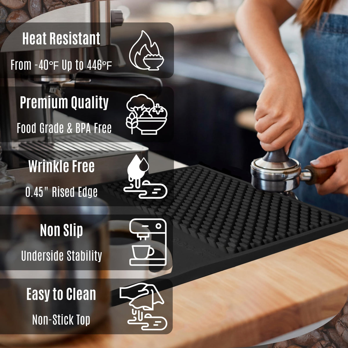 NEOZENSE heat resistant silicone endures -40F to 446F for versatile countertop use