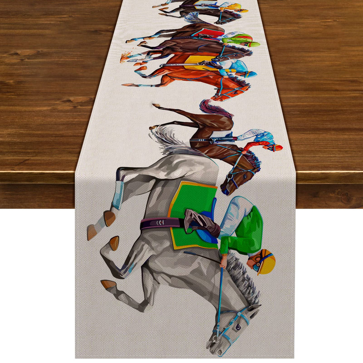 Nepnuser Kentucky table runner Derby design enhances Derby party ambiance.