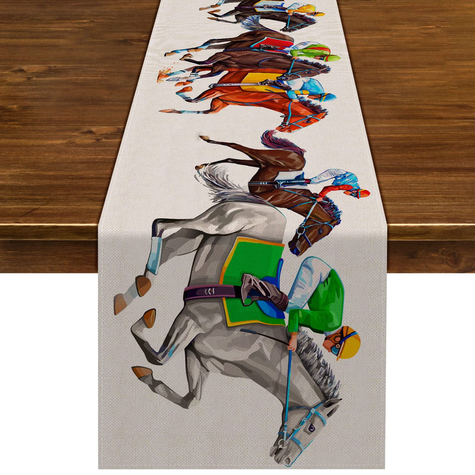 Nepnuser Kentucky table runner Derby design enhances Derby party ambiance.