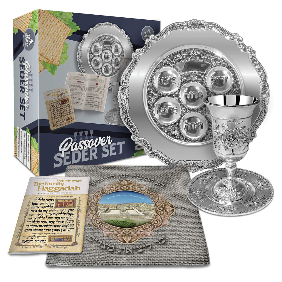 Ner Mitzvah Seder plate 12inch silver—elegant centerpiece for Passover tables