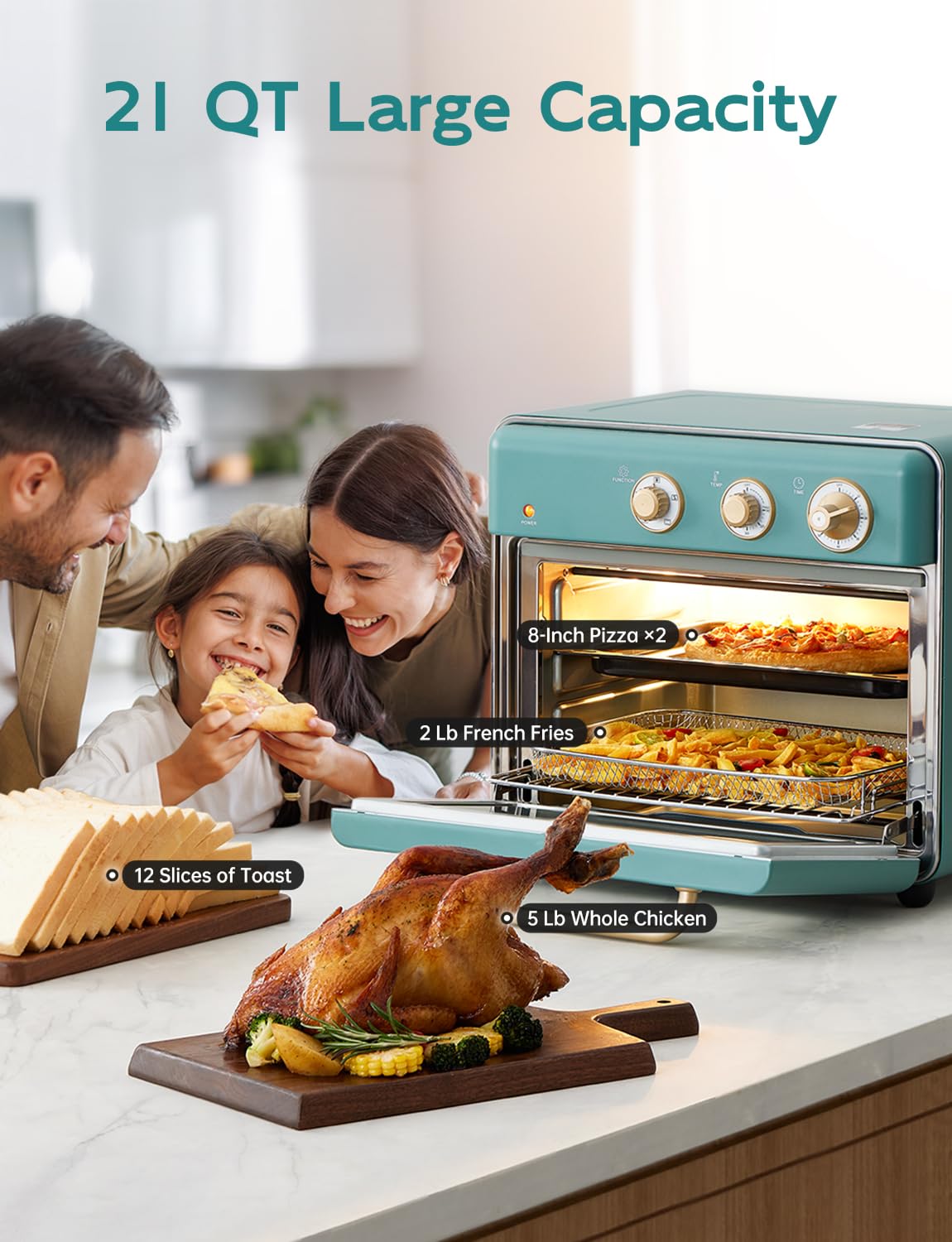 Neretva 21QT 6-in-1 air fry basket in use yields crispy textures.