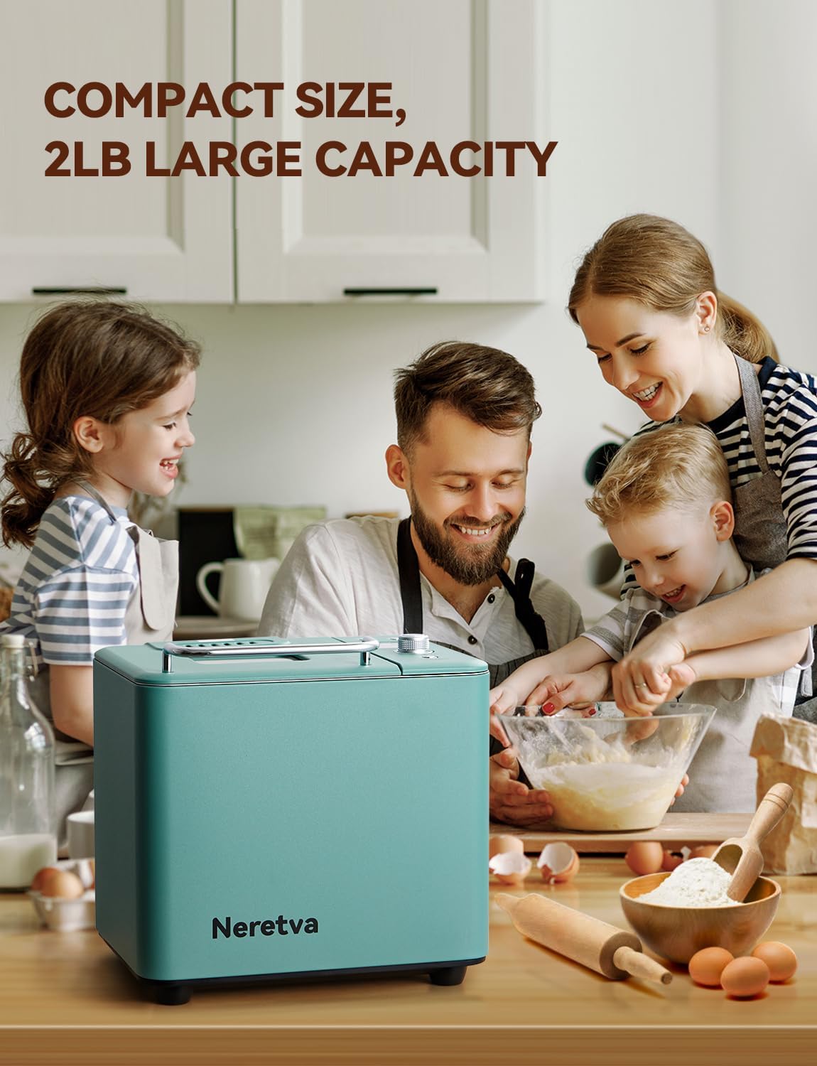 Neretva bread maker keep-warm and delay timer features near the controls
