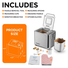 Neretva bread maker keep-warm feature maintains warmth after baking.
