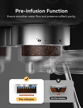 Neretva Espresso Machine portafilter in use, highlighting extraction potential.
