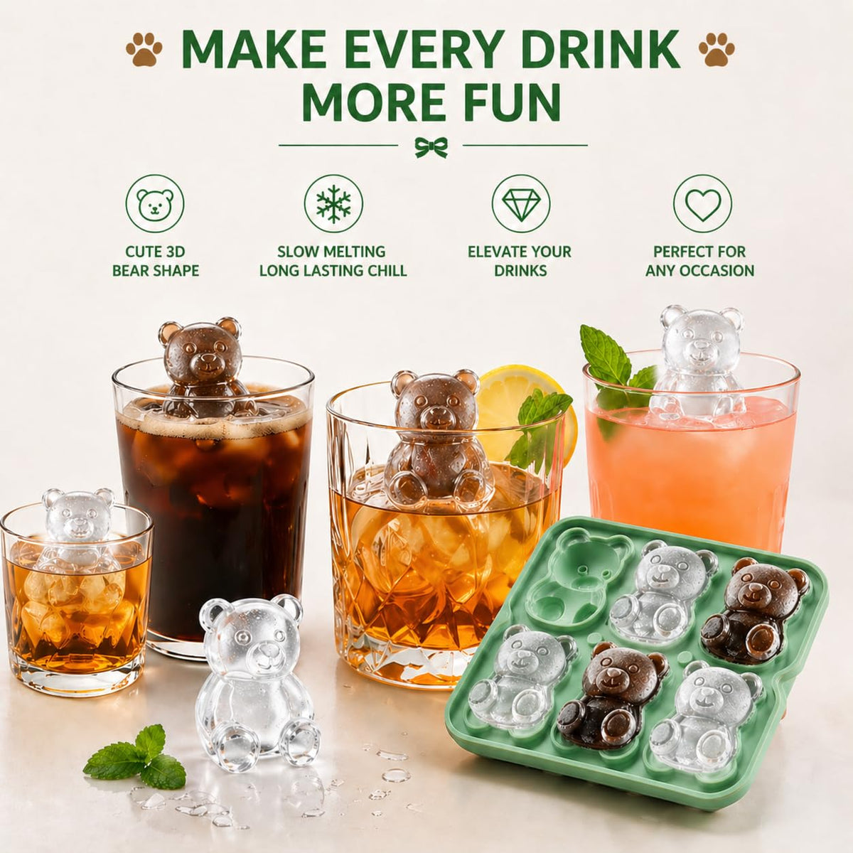 Nerien bear ice cubes ideal for cocktails, coffee, and desserts