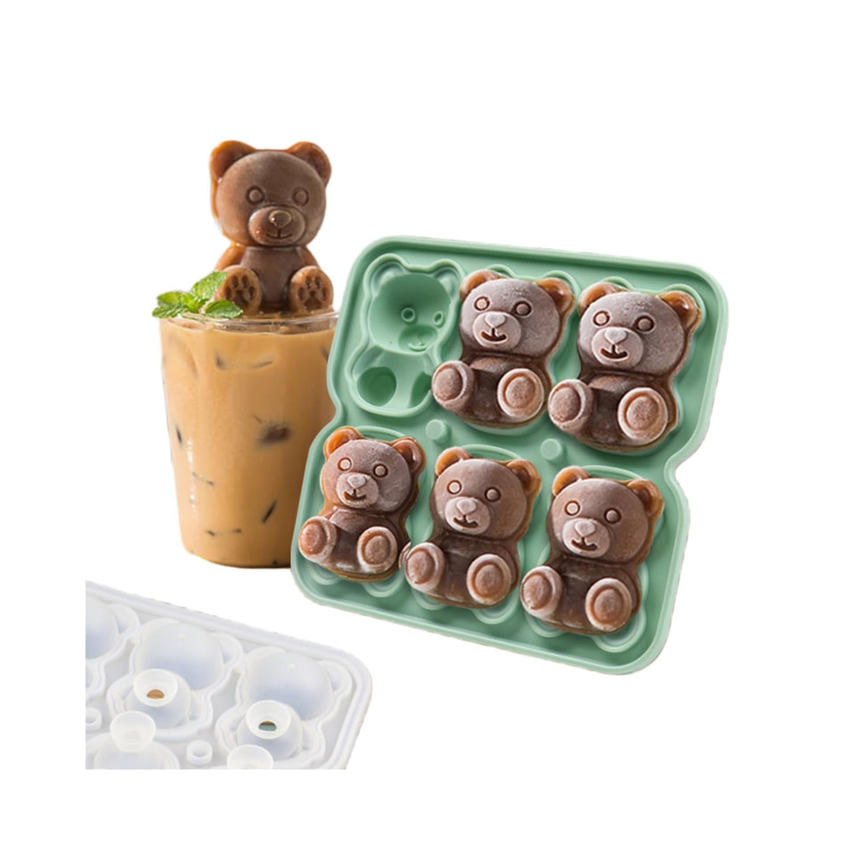 Nerien bear ice cube tray 4-hole mold for large, slow-melting cubes