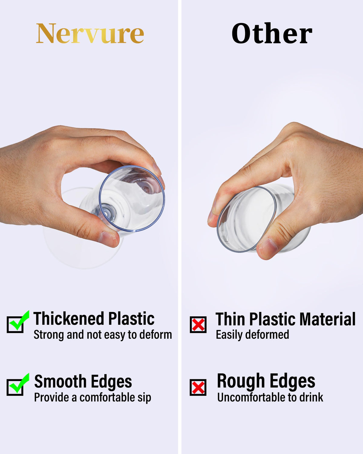 Nervure disposable stems-free champagne flutes with convenient disposable design